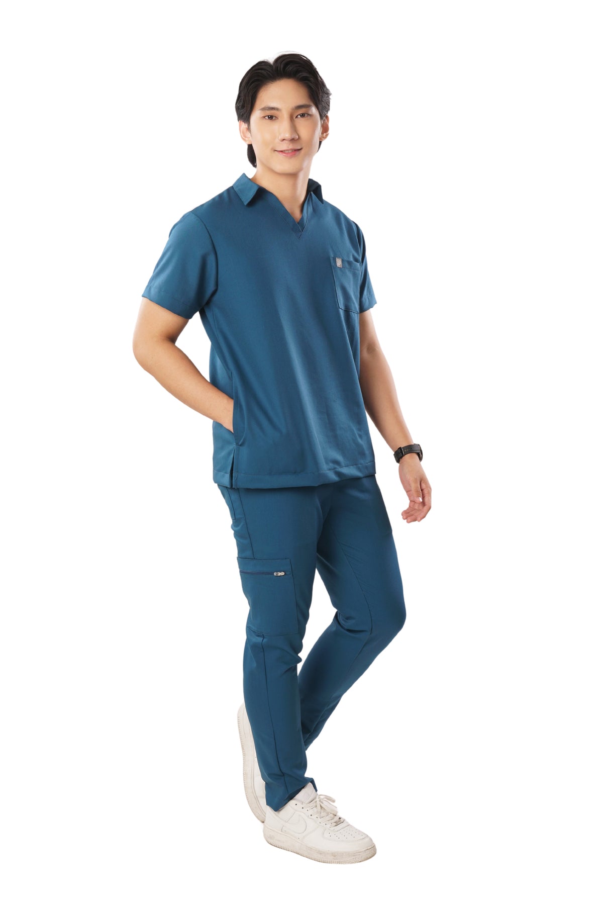 SOFTSTRETCH Men’s Sleek Set (Johnny Collar Scrub Shirt with Pants)